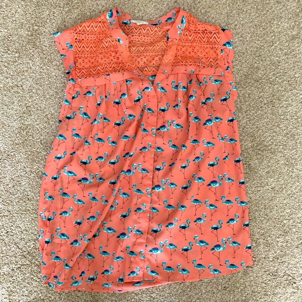 Flamingo Print Summer Blouse